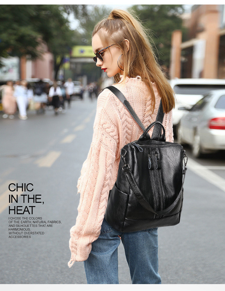 Mini Backpack Purse - กระเป๋าเป้สะพายหลังหนังนิ่มสำหรับผู้หญิง สีดำ สไตล์ลำลองอเนกประสงค์ เหมาะสำหรับนักเรียนนักศึกษา จุของได้เยอะ ใช้สะพายไหล่หรือถือได้