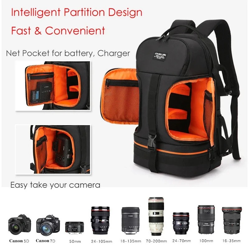Laptop Backpack 15.6 - กระเป๋าเป้สะพายหลังสำหรับกล้องวิดีโอกันน้ำ พร้อมแถบสะท้อนแสง ทนต่อแรงกระแทก บุด้วยแผ่นรองนุ่ม สำหรับใส่ขาตั้งกล้องและแล็ปท็อปขนาด 15.6