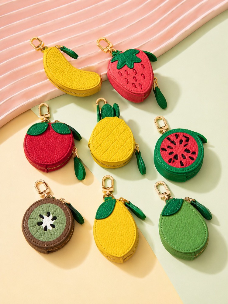 Backpack Insert Organizer - พวงกุญแจหนังรูปผลไม้น่ารัก กระเป๋าใส่เหรียญขนาดเล็กแบบมีซิป สำหรับตกแต่งกระเป๋าเป้สะพายหลัง ของขวัญสำหรับผู้หญิง สาวๆ สำหรับฤดูร้อน