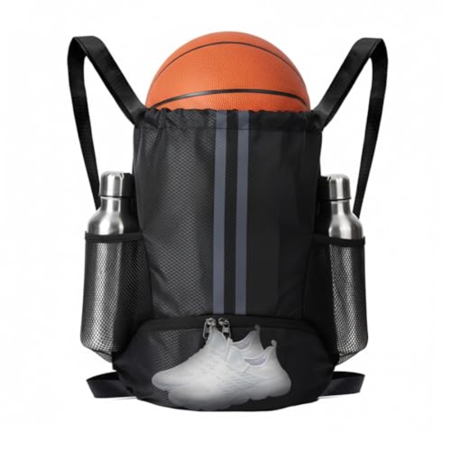 Drawstring Gym Bag - กระเป๋าเป้สะพายหลังแบบมีเชือกผูกสำหรับใส่รองเท้า กระเป๋ายิมแบบมีเชือกผูกพร้อมช่องกันน้ำสำหรับใส่บาสเก็ตบอล ฟุตบอล ว่ายน้ำ และอุปกรณ์กีฬาอื่นๆ
