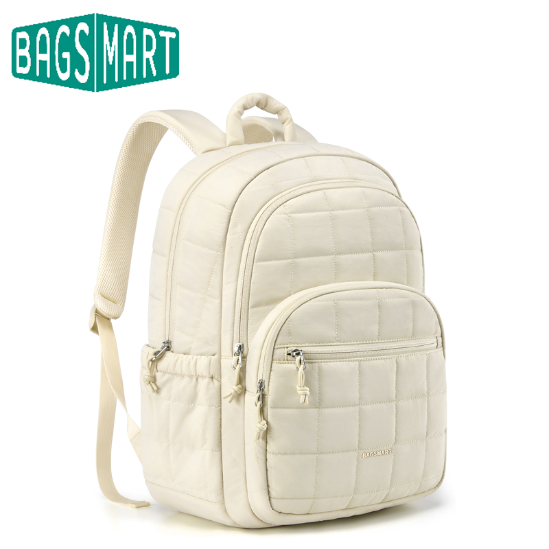Laptop Backpack 15.6 - BAGSMART กระเป๋าแล็ปท็อปกระเป๋าเป้สะพายหลังลำลองสำหรับวิทยาลัยสำหรับผู้หญิงกระเป๋าใส่คอมพิวเตอร์ขนาดเล็กแบบควิลท์กันน้ำ 15.6 นิ้วกระเป๋าโน๊ตบุ๊ค