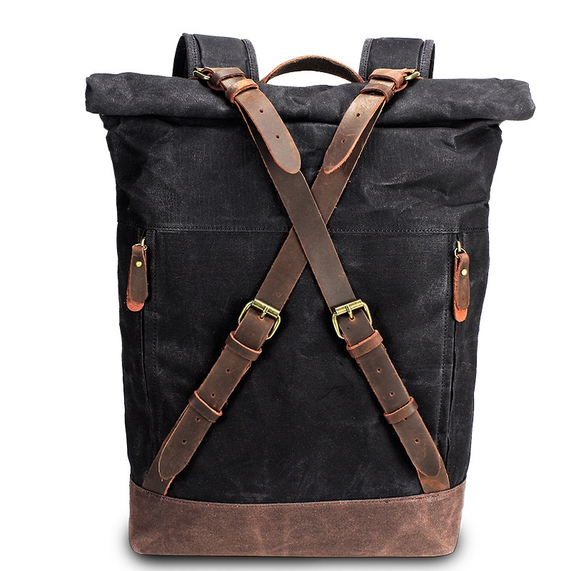 Retro ผ้าใบหนังกระเป๋าเป้สะพาย - Leather Backpack Vintage บทวิจารณ์และราคา